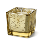 Metallic gold mercury square votive holder with candle on white background - thumbnail number 2