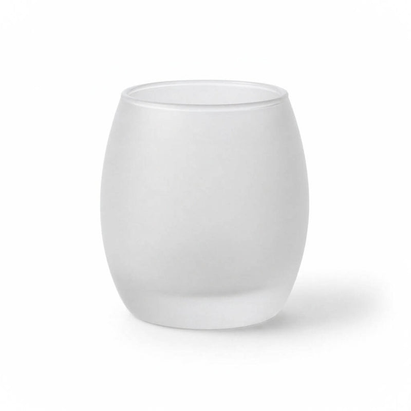 Single frosted glass votive candle holder with a rounded silhouette on a white background - thumbnail number 1