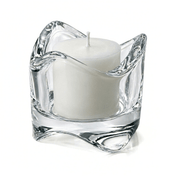 Clear glass swirl-top votive holder with a white candle on a white background - thumbnail number 4