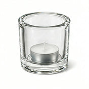 Clear glass candle holder with white tealight candle on white background - thumbnail number 2