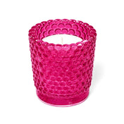 Pink hobnail glass votive holder with white candle on white background - thumbnail number 2