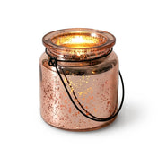 Rose gold mercury hanging candle holder with glowing light on white background - thumbnail number 2