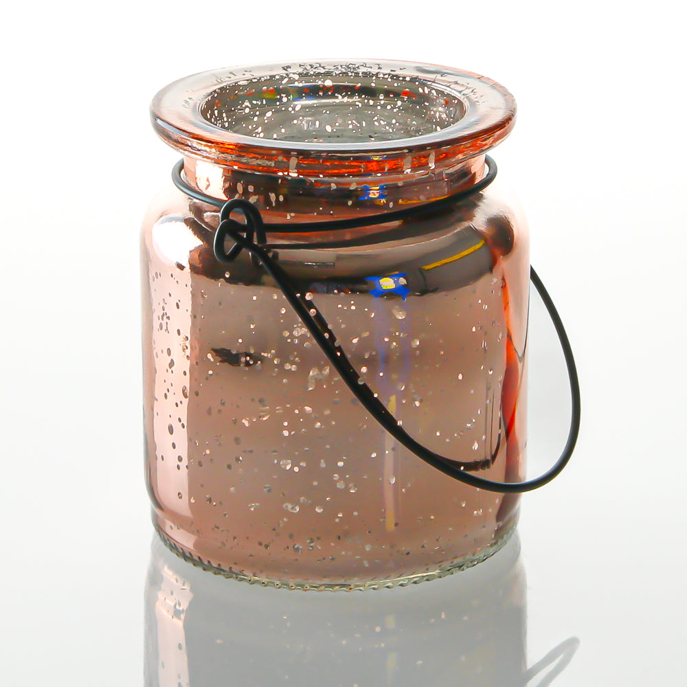 Richland Small Mercury Hanging Mason Jar with Clear Bead Handle - Rose Gold Set of 12 by Quick Candles