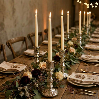 Rustic tablescape with ivory candles and elegant floral garland - thumbnail number 5