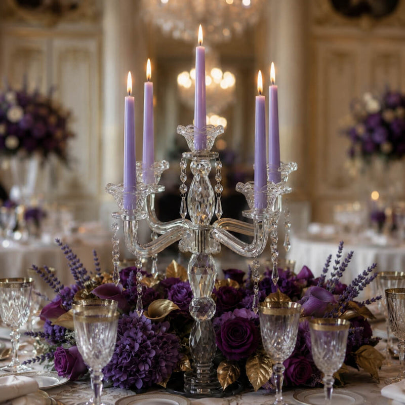 Luxurious floral centerpiece with crystal candelabra and Lavender candles - thumbnail number 3
