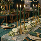 Elegant tablescape with green taper candles and white floral centerpiece - thumbnail number 3