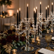 Luxurious crystal candelabra with lit black candles and roses - thumbnail number 4