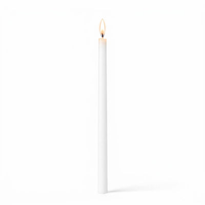 Lit white taper candle on white background - thumbnail number 2