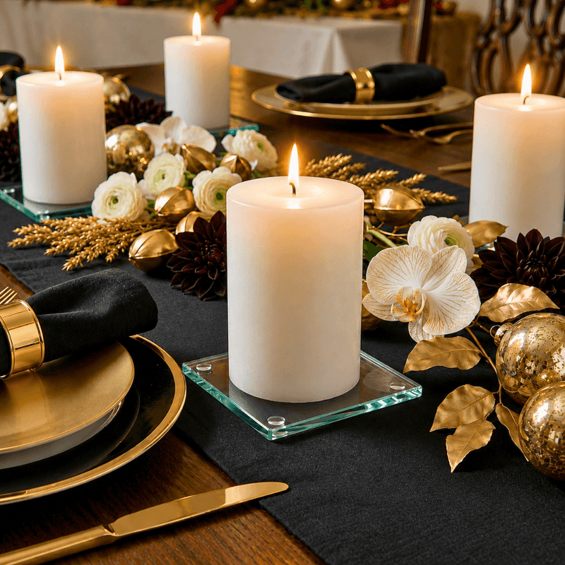 A black-tie gala tablescape featuring an elegant clear glass Square Coaster 4" candle setup - thumbnail number 6