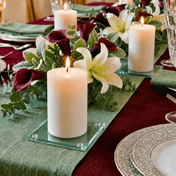 An upscale dining tablescape featuring an elegant clear glass Square Coaster 4" candle setup - thumbnail number 7