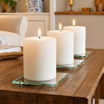 A clean and intentional home display featuring a trio of clear glass Square Coaster 4" pieces - thumbnail number 9