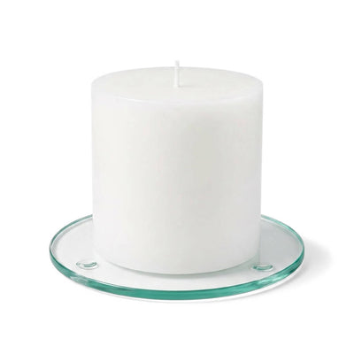 An unlit white pillar candle on a clear glass Round Coaster 4" against a white background - thumbnail number 2