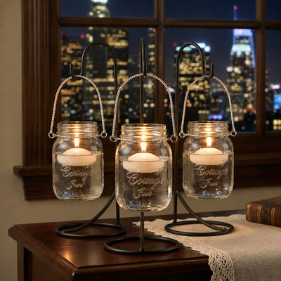 Upscale Small Mason Jar with Handle trio hanging on black shepherd hooks - thumbnail number 7