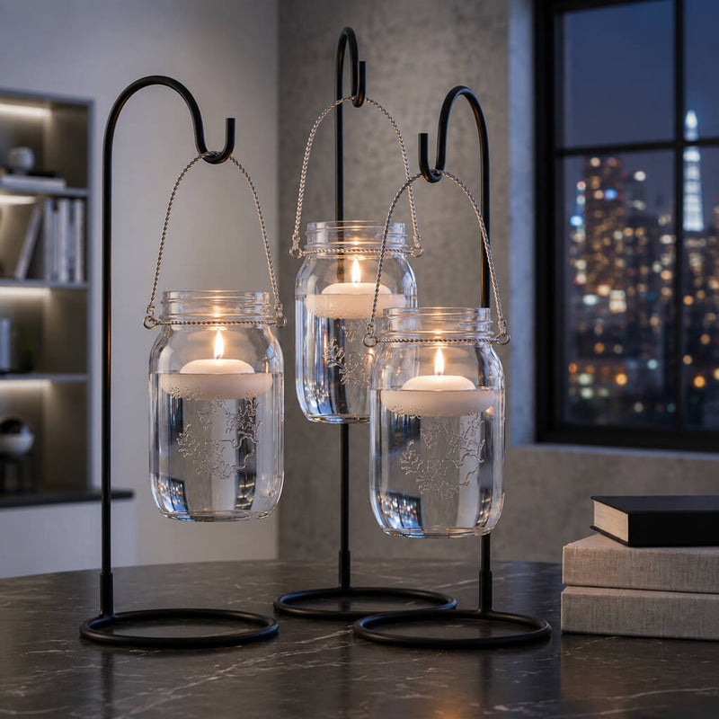 Upscale Large Mason Jar with Handle trio hanging on black shepherd hooks - thumbnail number 7