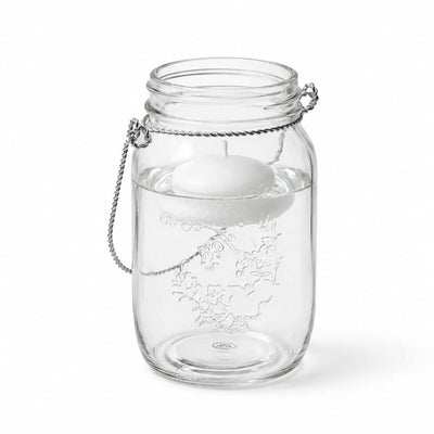 Uncluttered Large Mason Jar with Handle and floating white candle - thumbnail number 2