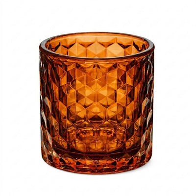 Amber chunky honeycomb glass votive and tealight holder on white background - thumbnail number 1