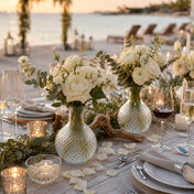 6" Textured Glass Perfume Vase with white floral arrangements on a beach wedding table - thumbnail number 4