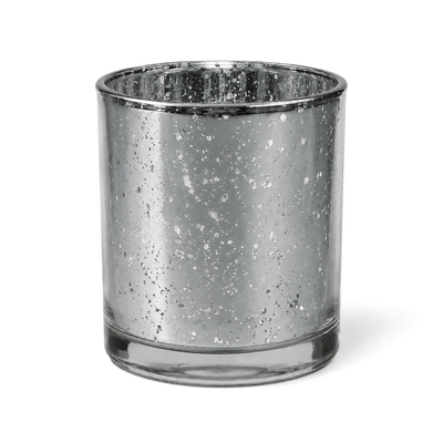 Silver mercury glass candle holder with speckled finish on white background - thumbnail number 1