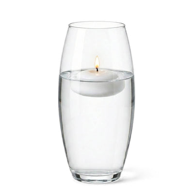 10" clear vase with water and a lit floating white candle - thumbnail number 5