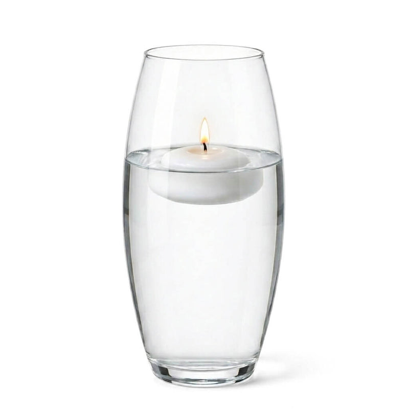 10" clear vase with water and a lit floating white candle - thumbnail number 5