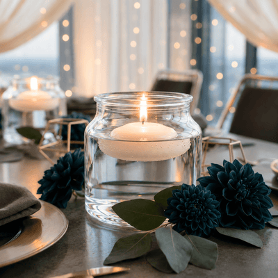 Floating white candles in the Etta Vase on a black-tie gala tablescape - thumbnail number 4