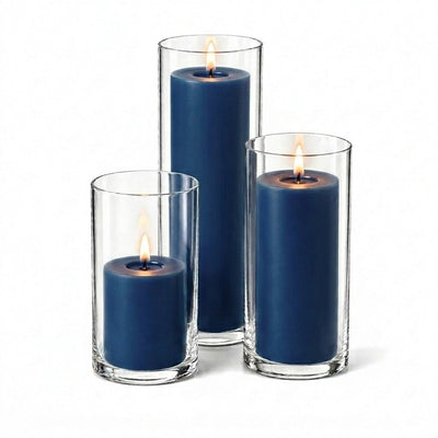 Richland Pillar Candles & Cylinder Vases Set of 3 - Navy Blue - thumbnail number 2