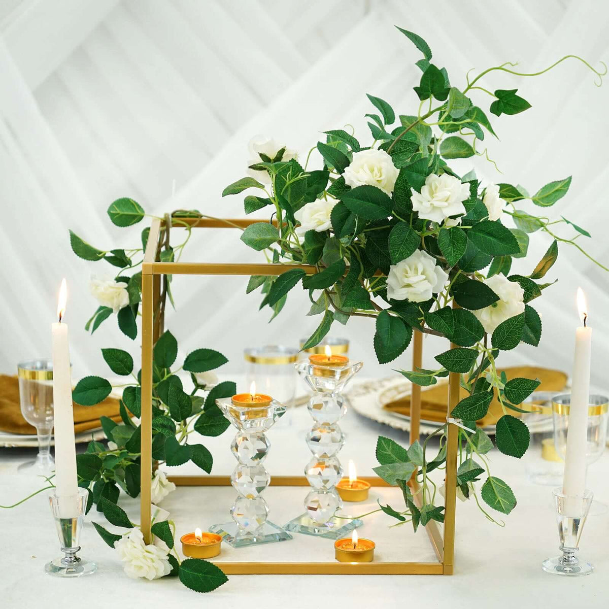 Set of 2 Gold Metal Flower Stands 12" – Square Geometric Frame for Wedding Centerpiece Display