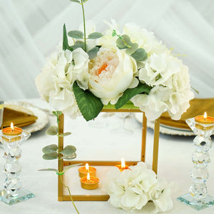 Set of 2 Gold Metal Flower Stands 8" – Square Geometric Frame for Wedding Centerpiece Display