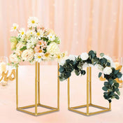 12" Gold Rectangular Metal Flower Stands – 2-Pack Geometric Column Frames for Wedding Arrangements - thumbnail number 2