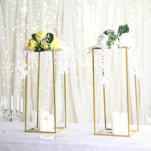 24" Gold Rectangular Metal Flower Stands – 2-Pack Geometric Column Frames for Stylish Flower Displays