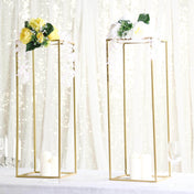 32" Gold Rectangular Metal Flower Stands – 2-Pack Geometric Column Frames for Stylish Flower Displays - thumbnail number 2