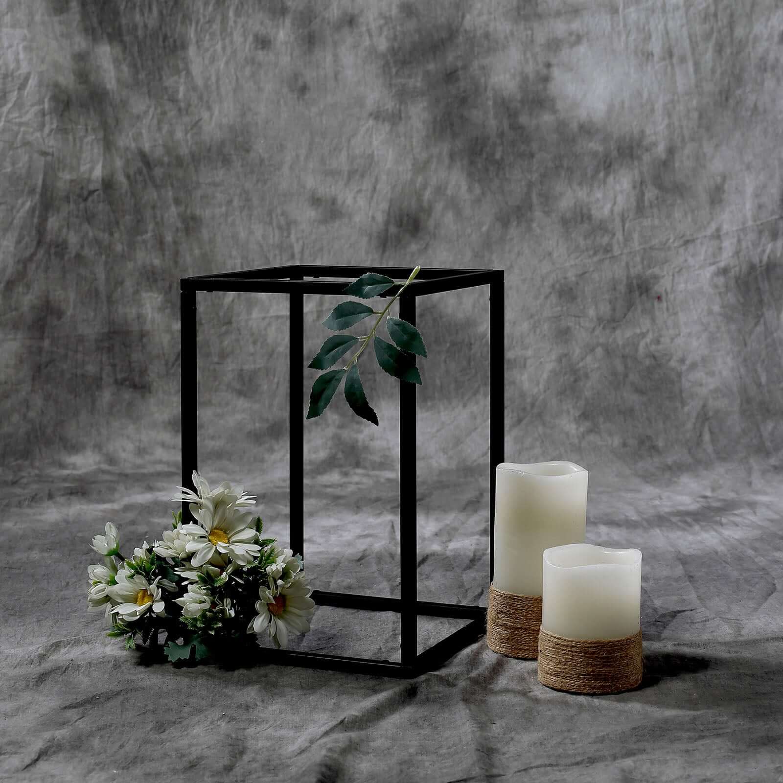 Matte Black 12" Rectangular Metal Flower Stands – 2-Pack Geometric Column Frames for Stylish Tablescapes