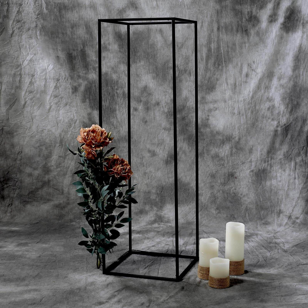 Matte Black 40" Rectangular Metal Flower Stands – 2-Pack Geometric Column Frames for Stylish Tablescapes