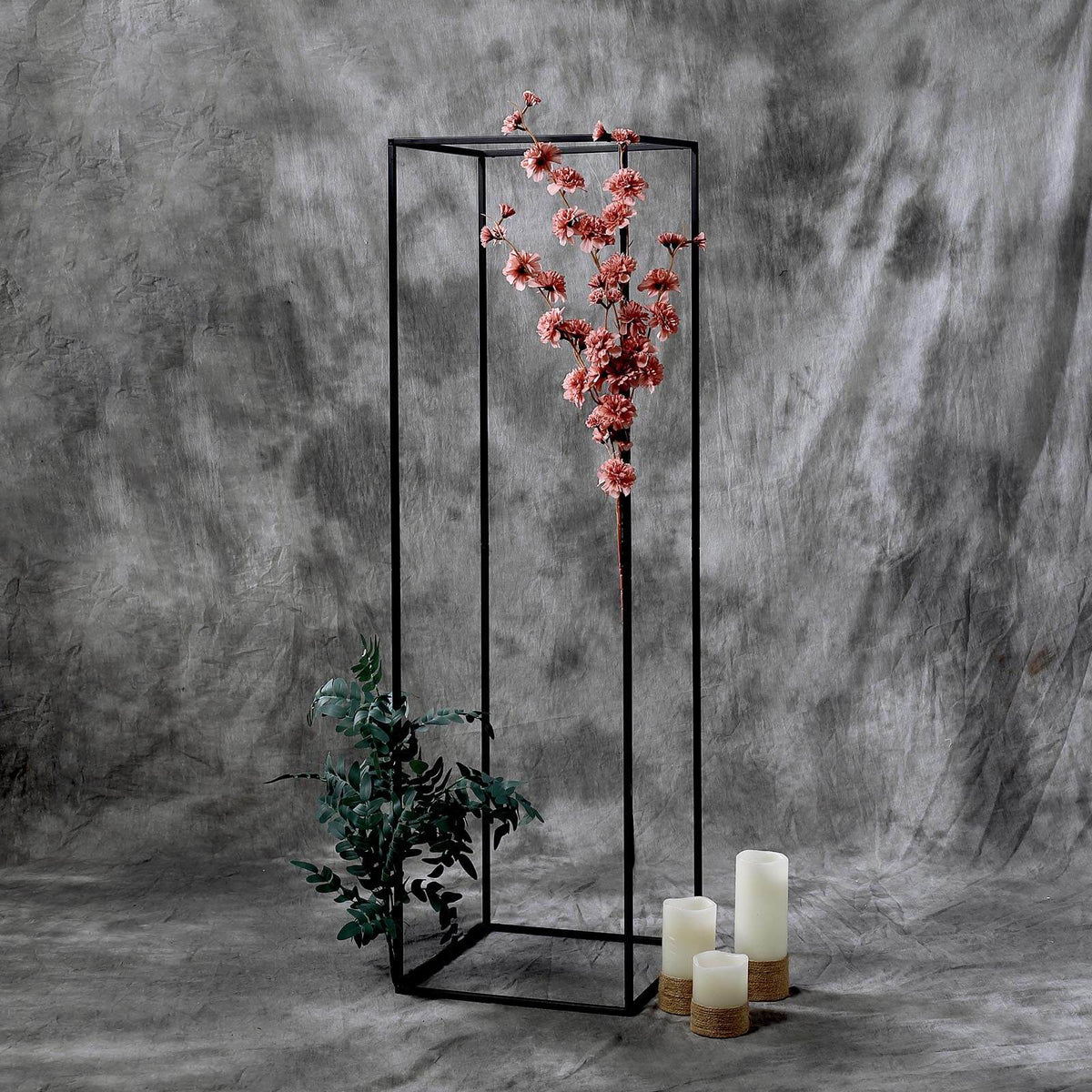 Matte Black 48" Rectangular Metal Flower Stands – 2-Pack Geometric Column Frames for Stylish Tablescapes