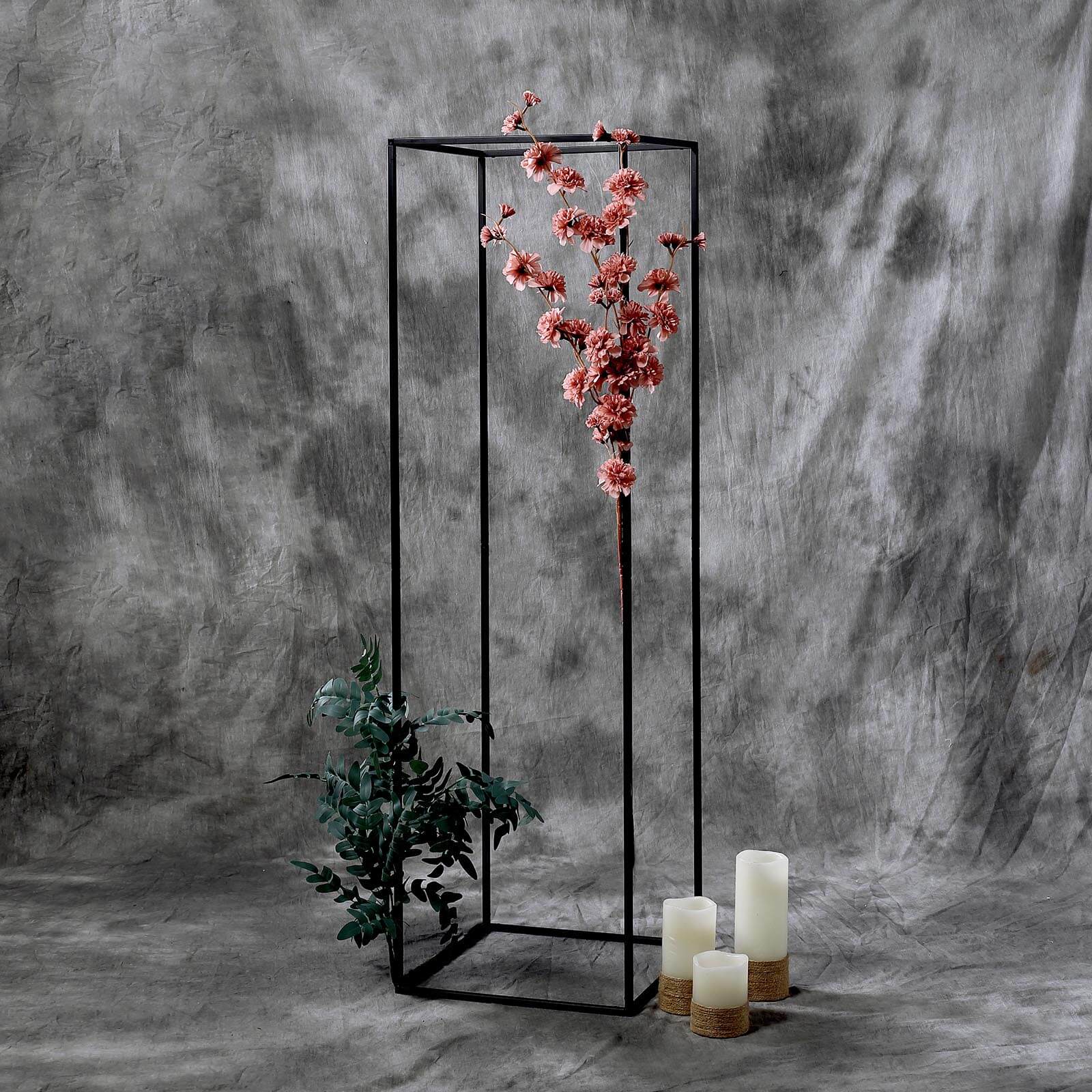 Matte Black 48" Rectangular Metal Flower Stands – 2-Pack Geometric Column Frames for Stylish Tablescapes