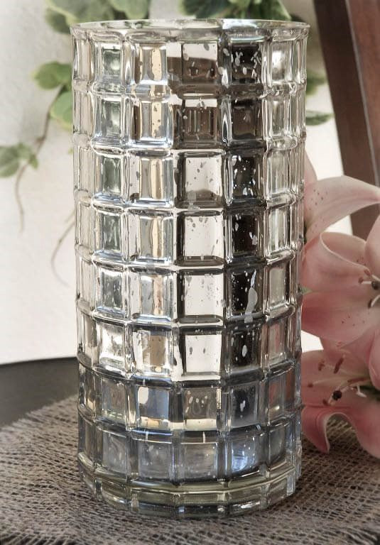 Silver Mercury Mosaic Cylinder 10" - Vase & Candle Holder