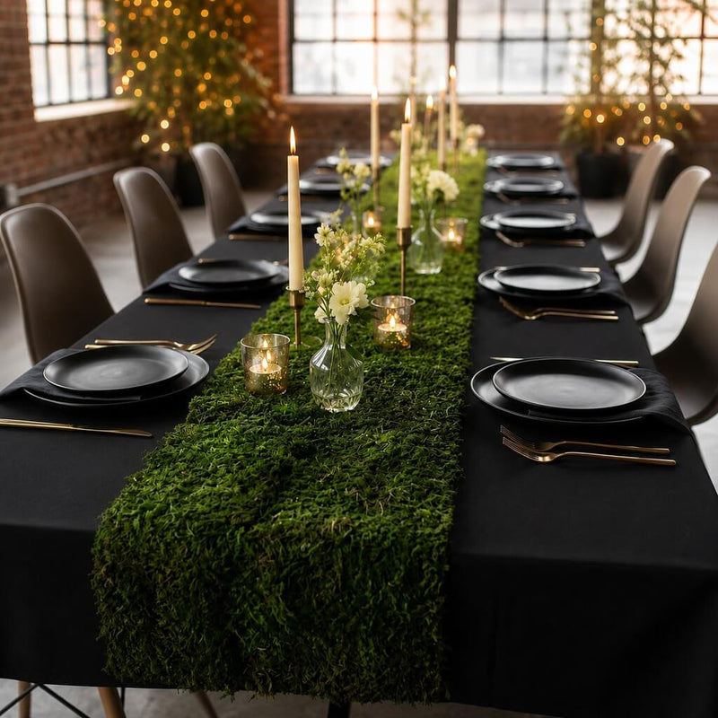 Preserved natural moss roll sheeting on a formal black table - thumbnail number 5
