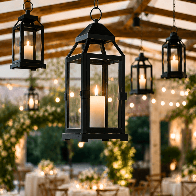 Richland Black Contemporary Metal Lantern with Clear Glasses - Small - thumbnail number 7