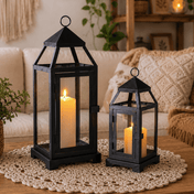 Richland Black Contemporary Metal Lantern with Clear Glasses - Small - thumbnail number 9