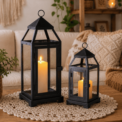 Richland Black Contemporary Metal Lantern with Clear Glasses - Small - thumbnail number 9