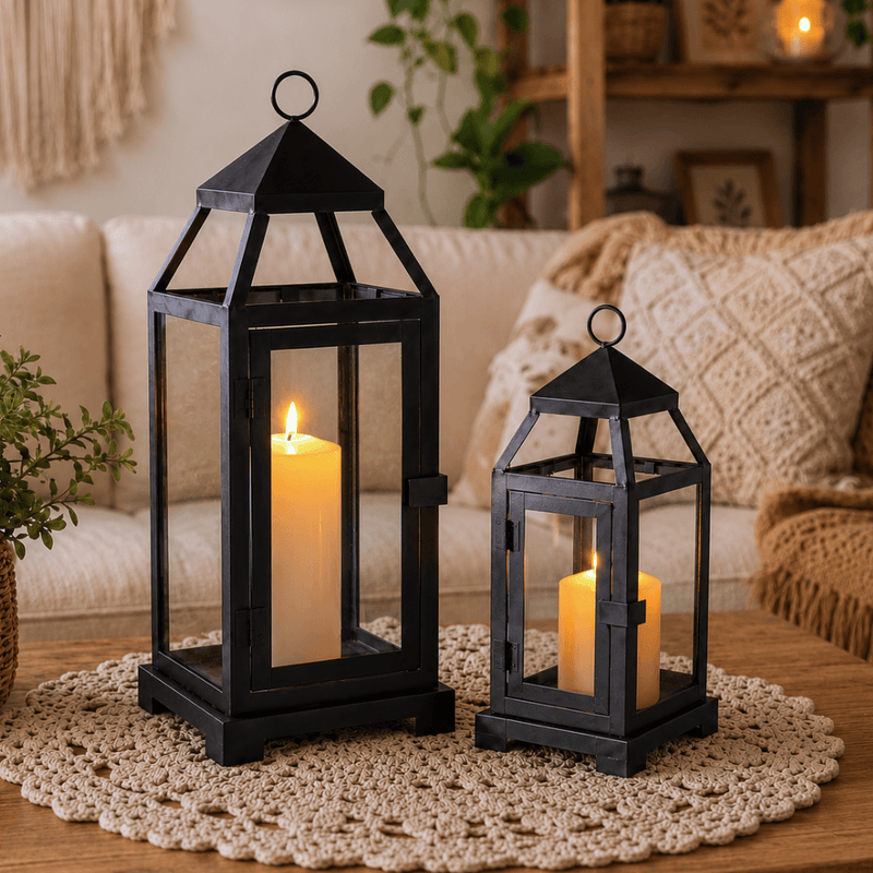Richland Black Contemporary Metal Lantern with Clear Glasses - Small - thumbnail number 9