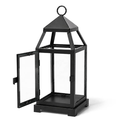 Richland Black Contemporary Metal Lantern with Clear Glasses - Small - thumbnail number 2