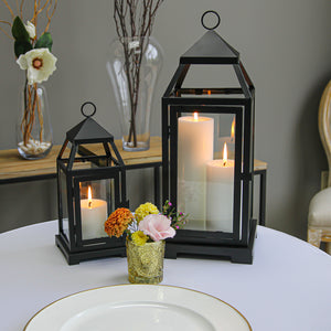 Richland Black Contemporary Metal Lantern with Clear Glass - Large