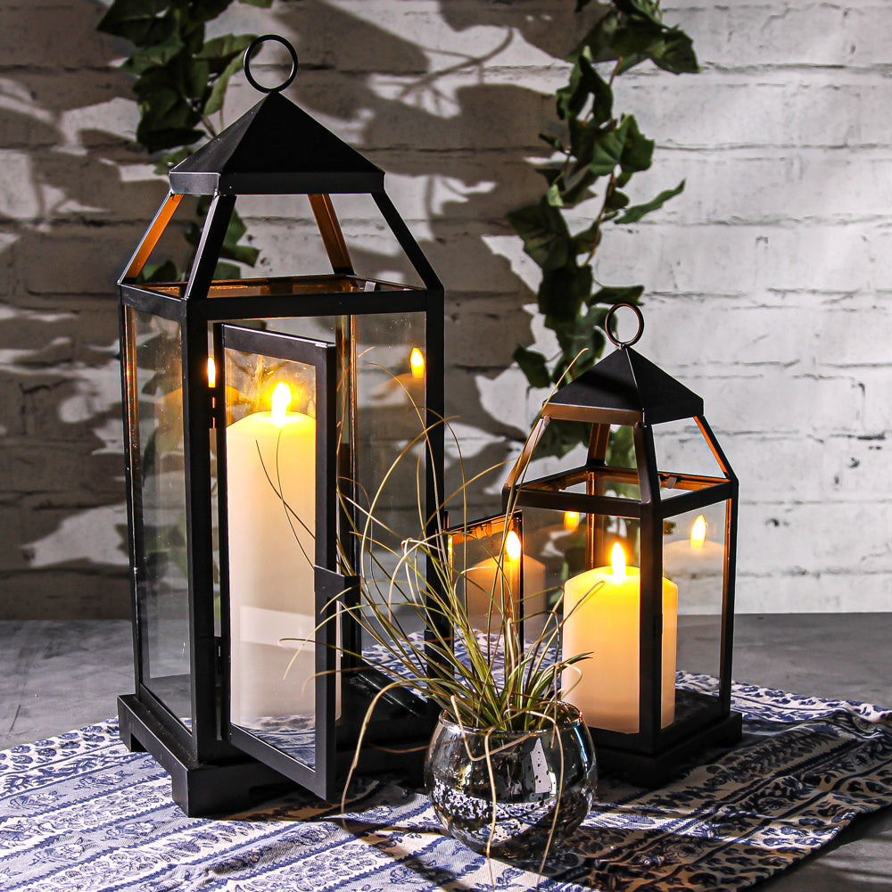 richland black contemporary metal lantern with clear glasses small