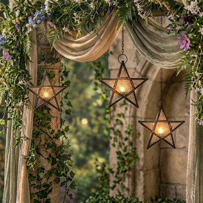 Richland Hanging Star Metal Tealight Lantern with Clear Embossed Glass - thumbnail number 3