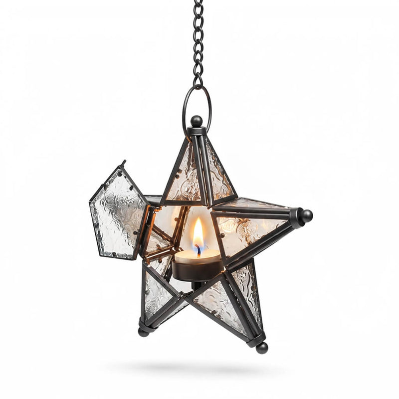 Richland Hanging Star Metal Tealight Lantern with Clear Embossed Glass - thumbnail number 2