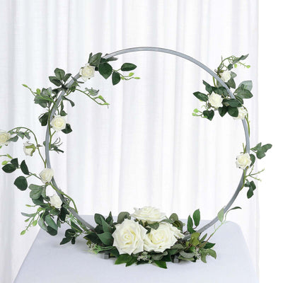 Silver Metal Hoop Wreath Centerpiece 24" – Round Arch Table Display for Weddings and Events - thumbnail number 2
