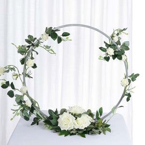 Silver Metal Hoop Wreath Centerpiece 24" – Round Arch Table Display for Weddings and Events