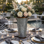 Two-tone French flower market bucket filled with pampas grass and roses on a dining table - thumbnail number 4