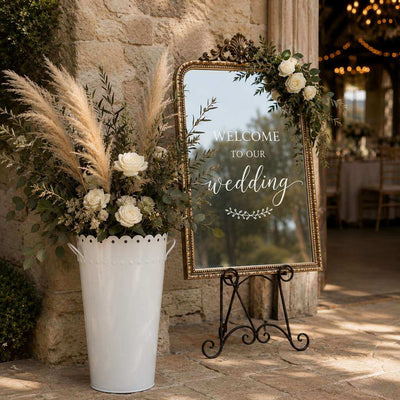 18" Scalloped White Enamel Oval Flower Market Bucket with wedding sign - thumbnail number 7